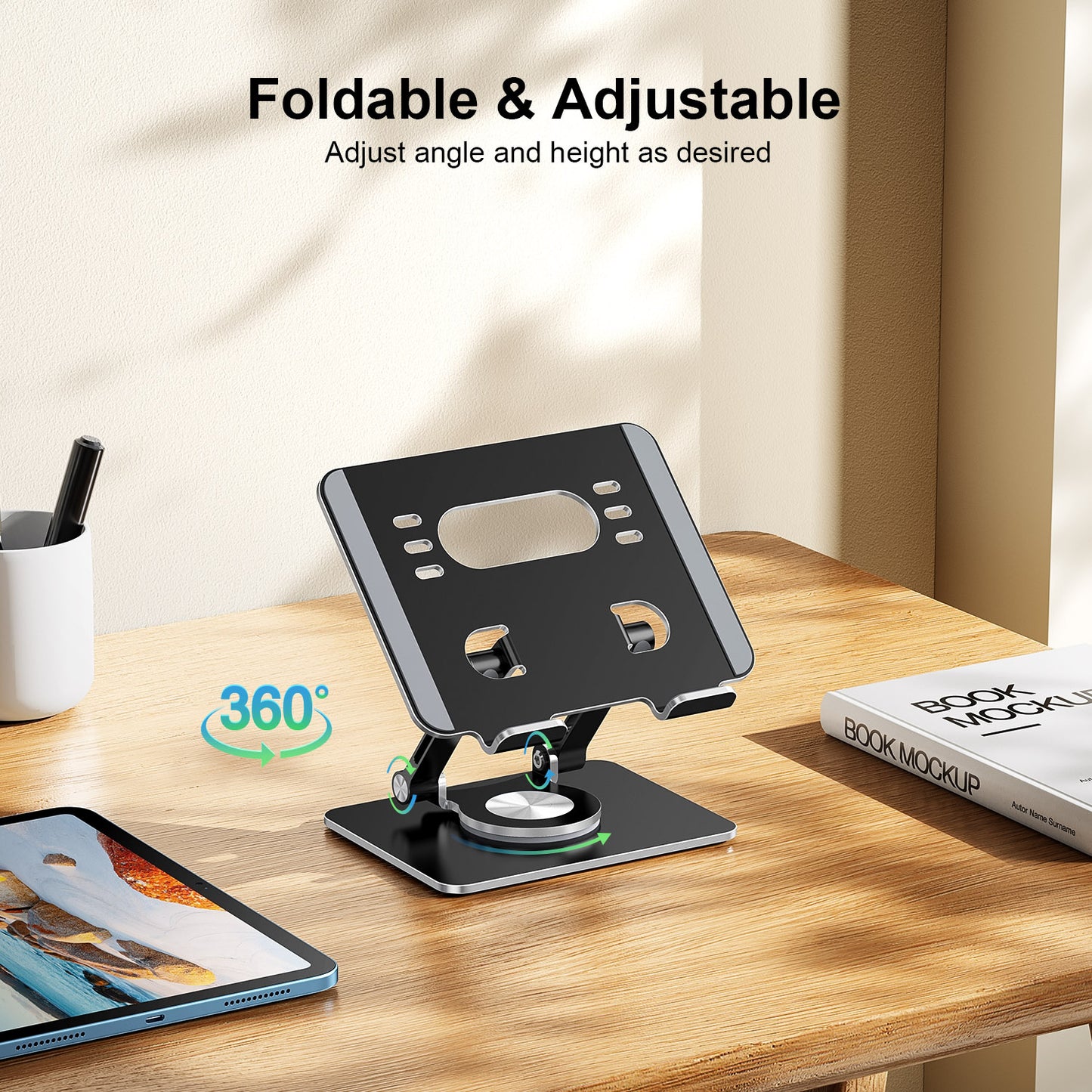 Tablet Stand Adjustable Portable Pad Holder Smartphone Stand Adjustable Tablet Holder Compatible with 4-13" Tablet iPad, Kindle, Nexus, Tab, Black