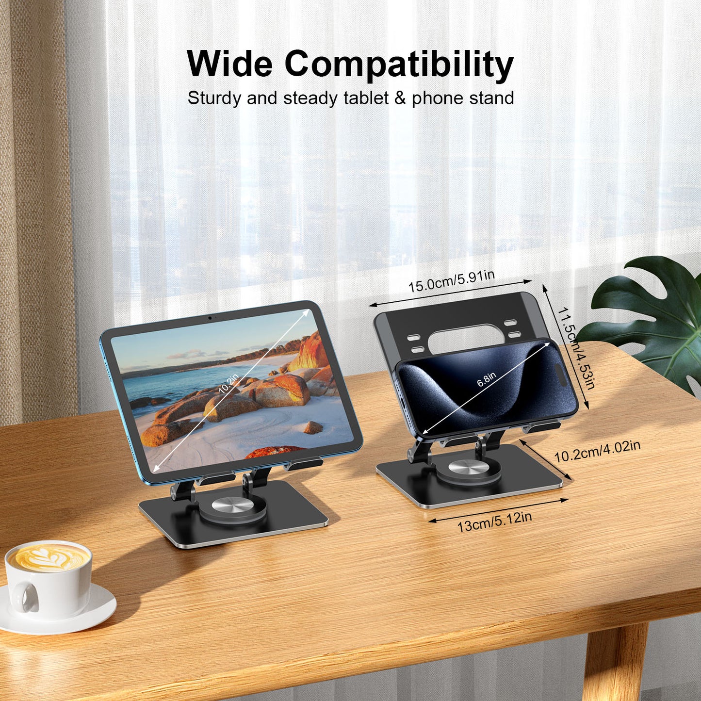 Tablet Stand Adjustable Portable Pad Holder Smartphone Stand Adjustable Tablet Holder Compatible with 4-13" Tablet iPad, Kindle, Nexus, Tab, Black