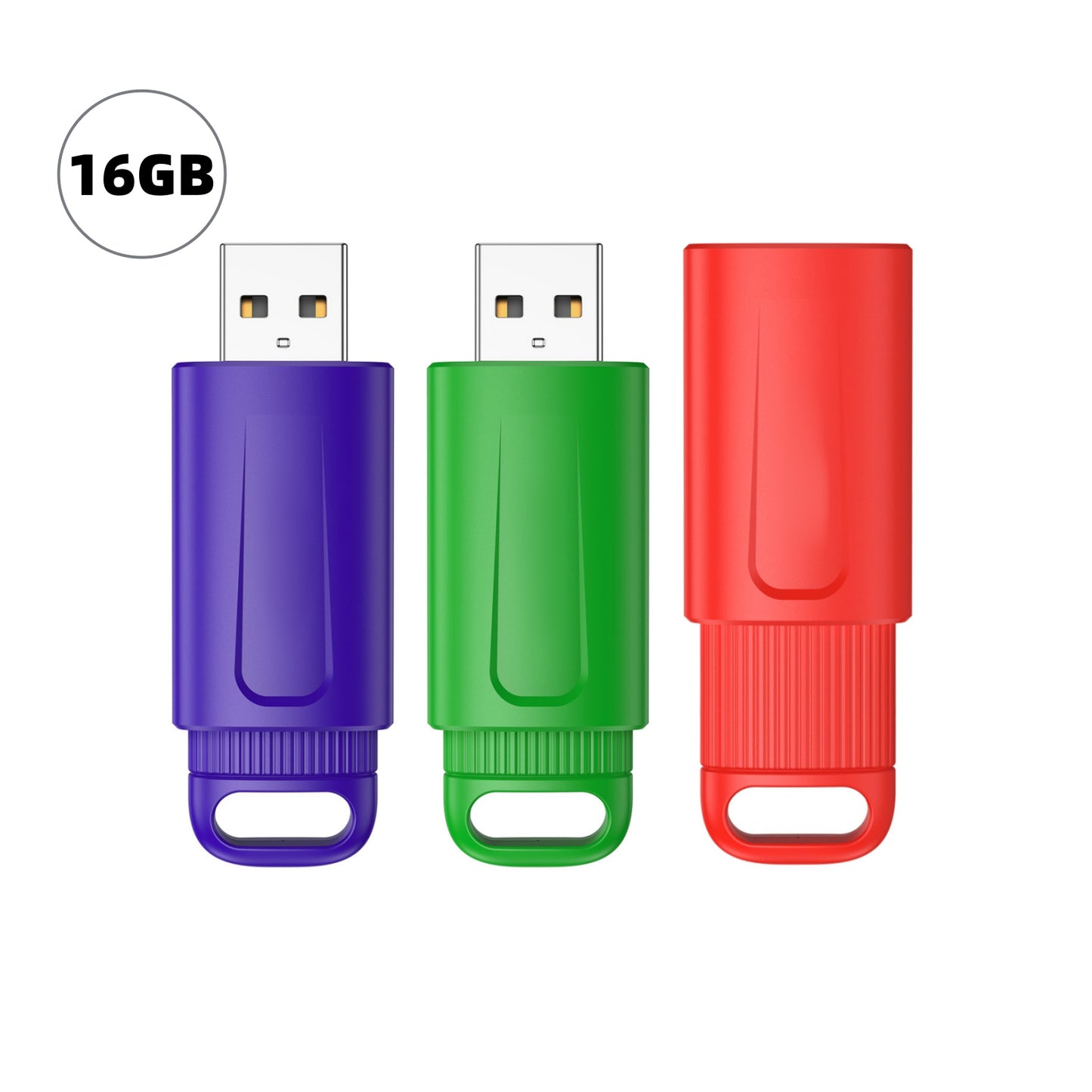 16GB/32GB/64GB 3 Pack USB Flash Drive Thumb Drive Retractable USB 2.0 Memory Stick Jump Drives 3 Colors