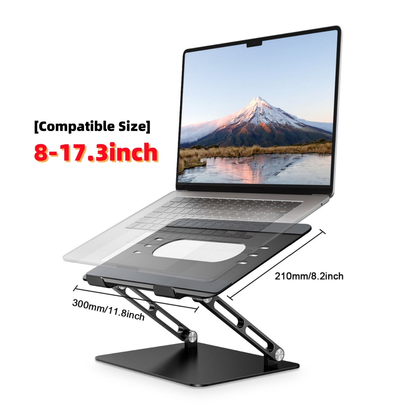 Laptop Stand for Desk, Portable and Foldable Adjustable Laptop Riser for HP/Mac/Dell/Samsung/Lenovo, Fits All Laptops and Notebooks up to 16 inch, Black/Silver