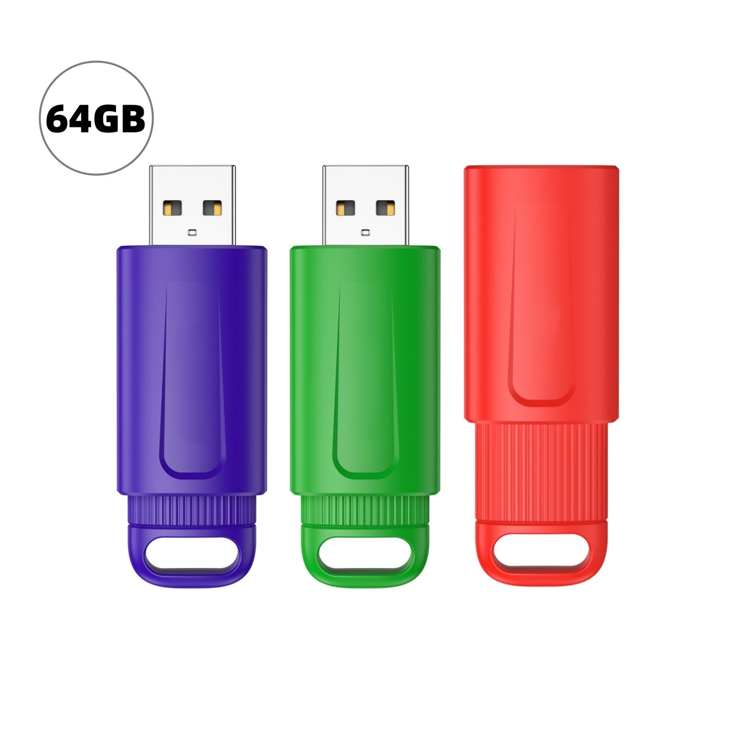 16GB/32GB/64GB 3 Pack USB Flash Drive Thumb Drive Retractable USB 2.0 Memory Stick Jump Drives 3 Colors