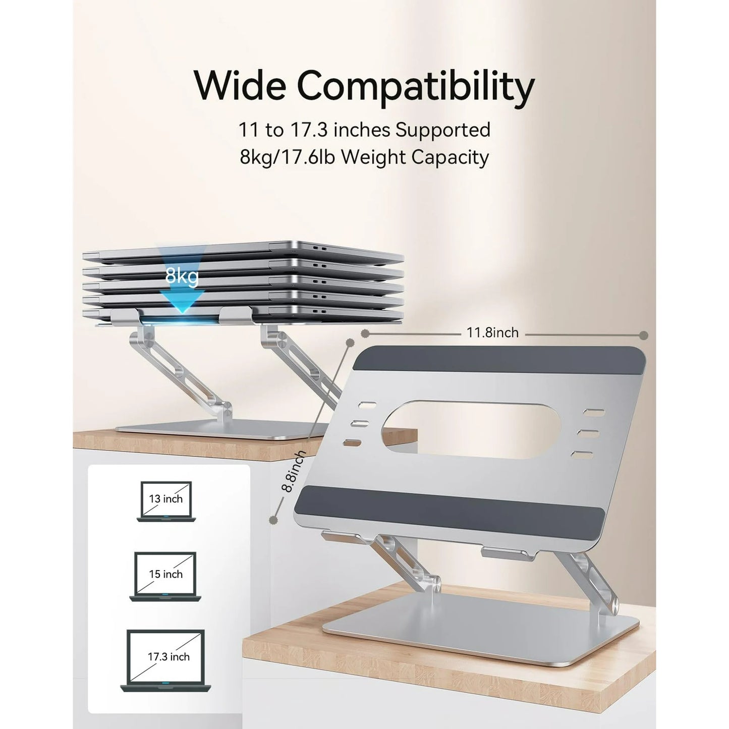 Laptop Stand for Desk, Portable and Foldable Adjustable Laptop Riser for HP/Mac/Dell/Samsung/Lenovo, Fits All Laptops and Notebooks up to 16 inch, Black/Silver
