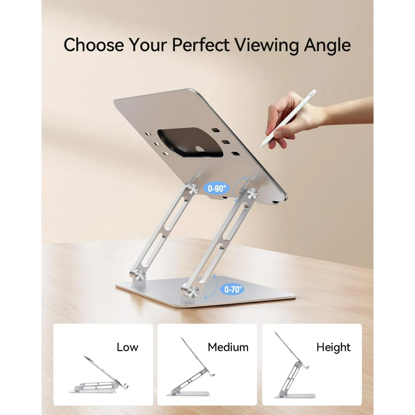 Laptop Stand for Desk, Portable and Foldable Adjustable Laptop Riser for HP/Mac/Dell/Samsung/Lenovo, Fits All Laptops and Notebooks up to 16 inch, Black/Silver