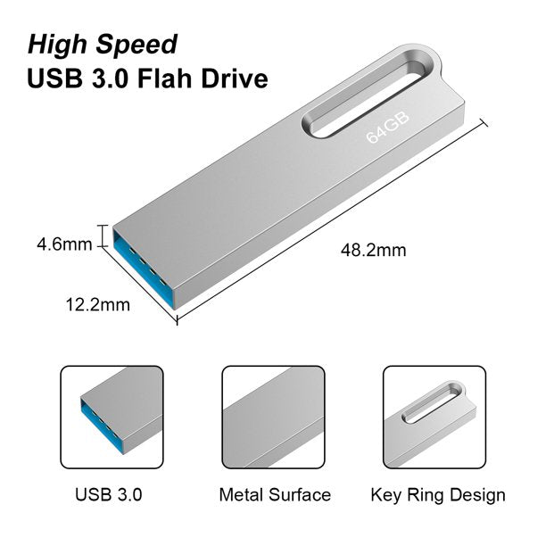 USB 3.0 Flash Drive TOPESEL Slim Metal Thumb Drive UDP Technology Waterproof Pen Drive Silver