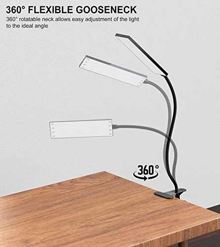 Clip-on LED Desk Lamp 3 Color Temp 14 Brightness Gooseneck Table Lamp