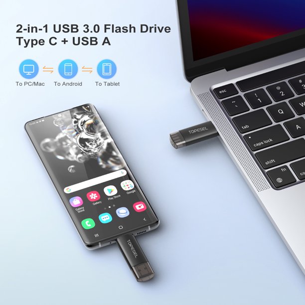 TOPESEL USB C 32GB/64GB/128GB Flash Drives USB 3.0 Type C OTG Flash Drive for Smartphone Tablet Laptop