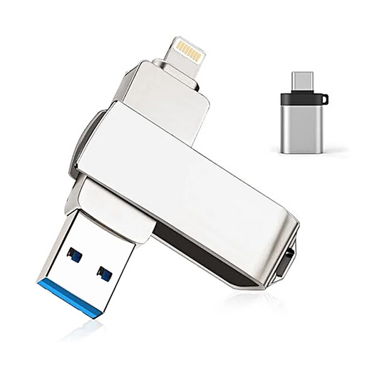 Flash Drive for iPhone, with Lanyard，USB 3.0 IOS Memory Stick for iPhone / iPad / Android / Computer, 3-in-1, White 128GB/ 256GB