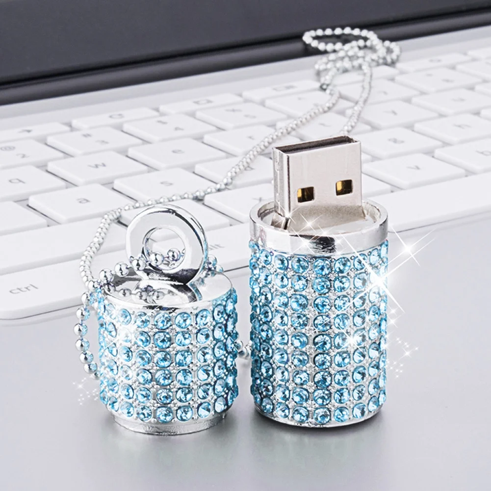 64GB USB Flash Drive USB 2.0, Crystal Bling Rhinestone USB Memory Stick Blue Pink Silver