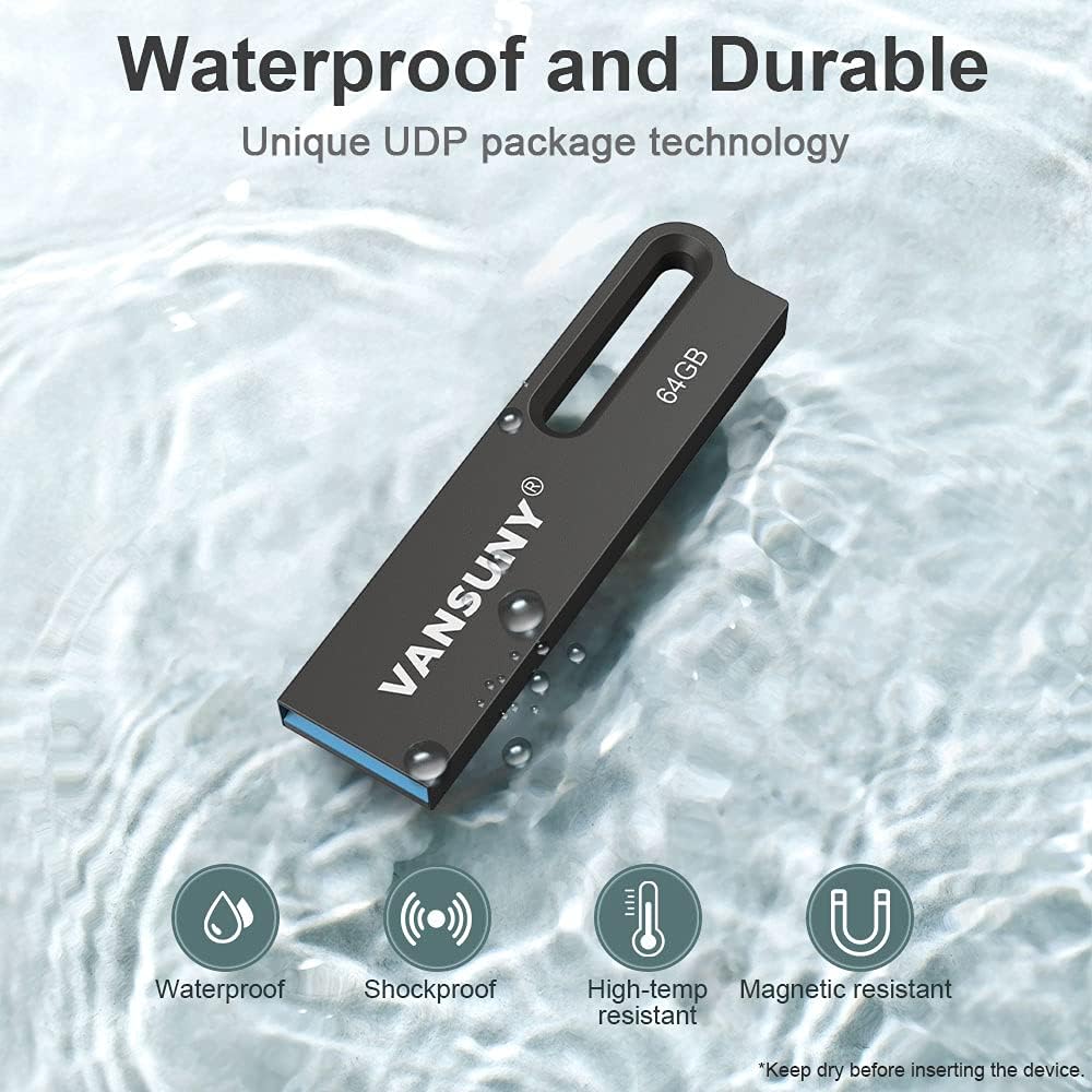 64GB Flash Drive Metal Waterproof USB Drive USB 3.0 Ultra High Speed Memory Stick, Portable Thumb Drive for PC/Tablets/Mac/Laptop