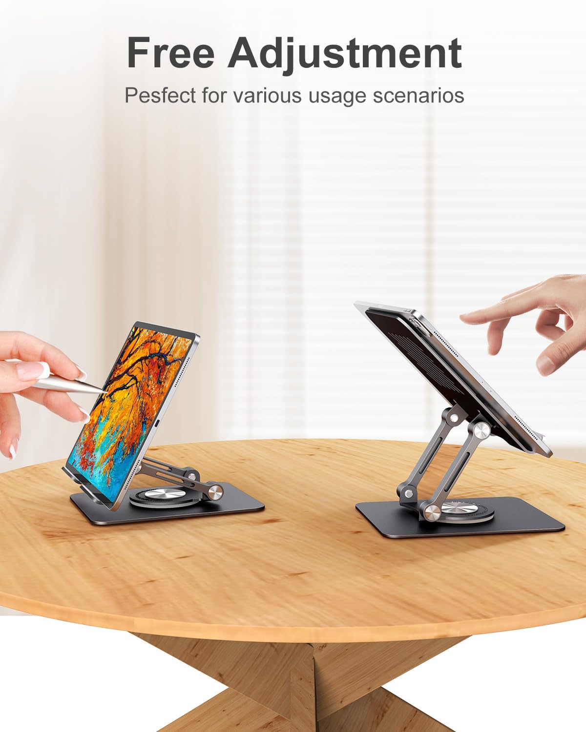 Swivel Tablet Stand with 360 Rotating Base, Adjustable & Foldable Tablet Holder, Compatible with iPad/Pro/Air/Mini, Tablets, iPhone 15 Pro, Switch and More 4.7