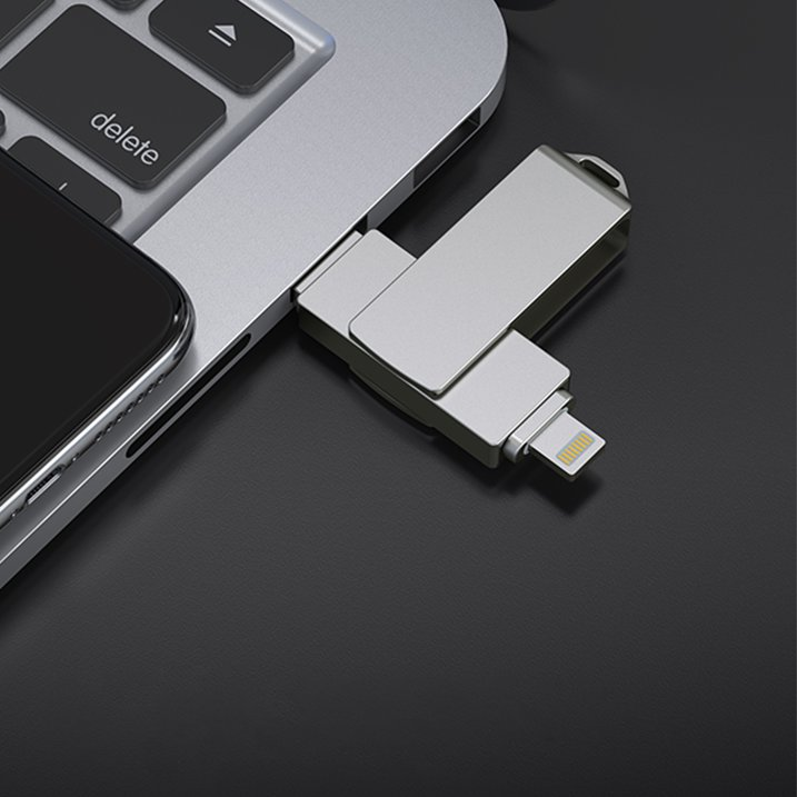 Flash Drive for iPhone, with Lanyard，USB 3.0 IOS Memory Stick for iPhone / iPad / Android / Computer, 3-in-1, White 128GB/ 256GB