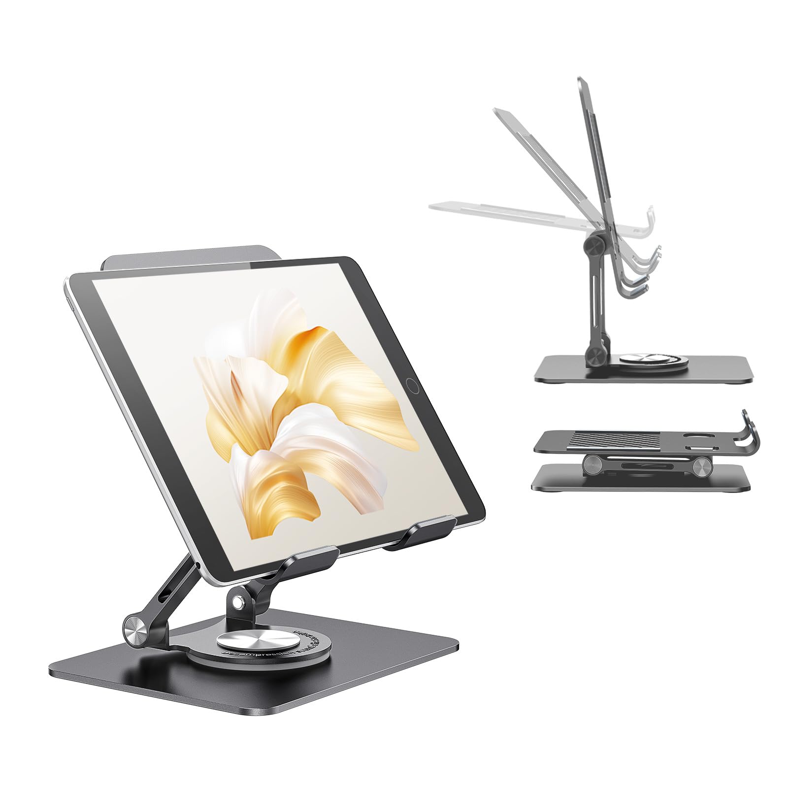 Swivel Tablet Stand with 360 Rotating Base, Adjustable & Foldable Tablet Holder, Compatible with iPad/Pro/Air/Mini, Tablets, iPhone 15 Pro, Switch and More 4.7