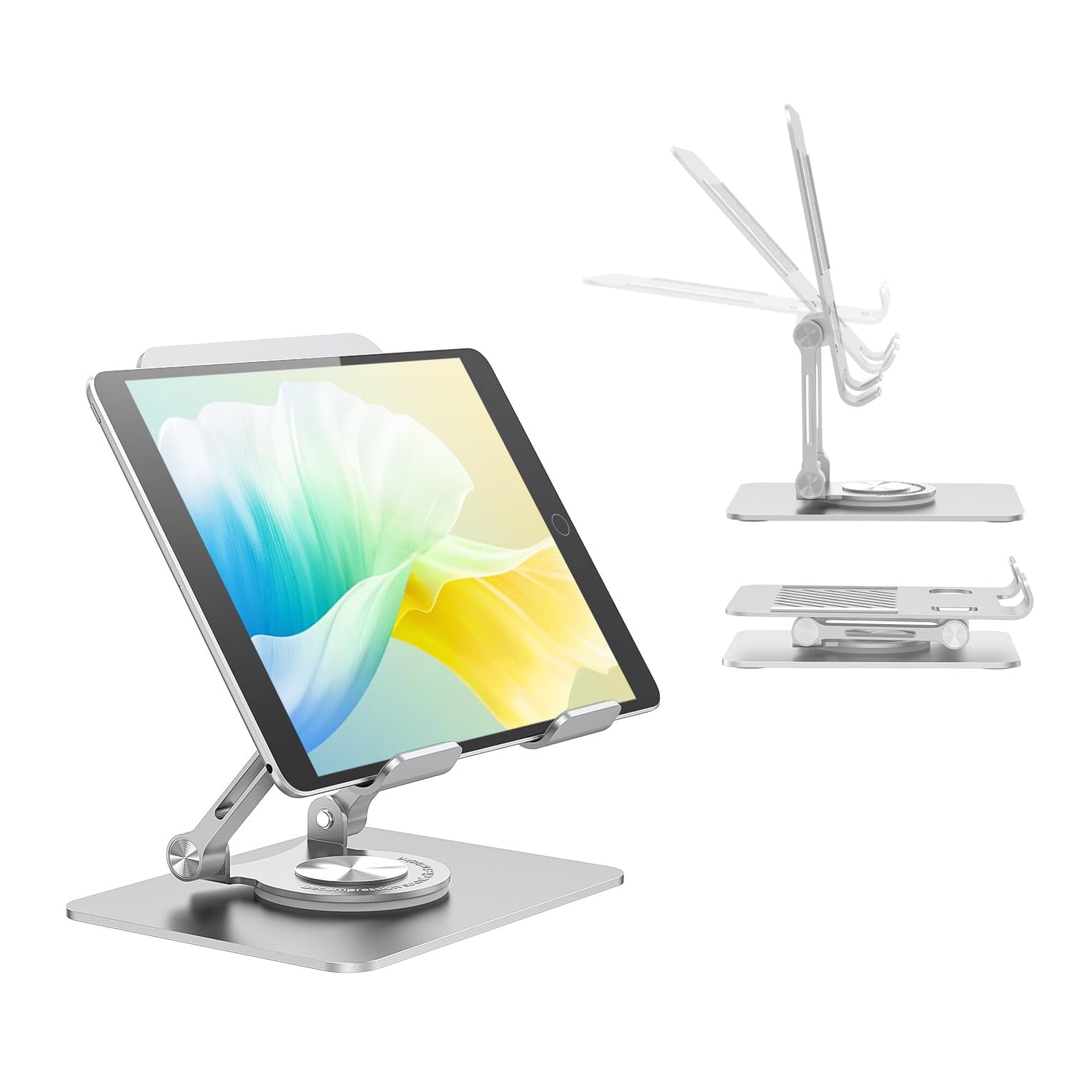 Swivel Tablet Stand with 360 Rotating Base, Adjustable & Foldable Tablet Holder, Compatible with iPad/Pro/Air/Mini, Tablets, iPhone 15 Pro, Switch and More 4.7