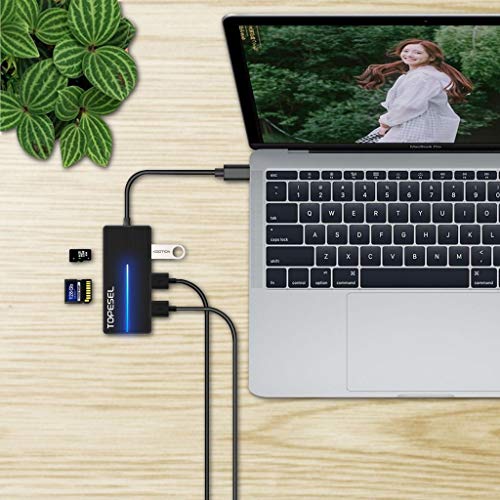 USB C Hub, 3 USB 3.0 Ports 5Gbps SD&TF Card Reader with LED indicator
