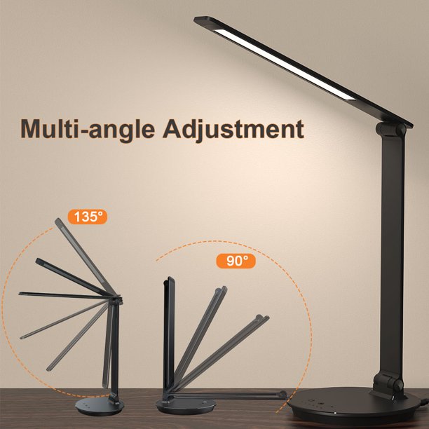 Topesel LED Desk Lamp with USB Charging Port Dimmable 5 Color Modes 1h Timer Touch Control Adjustable Arm