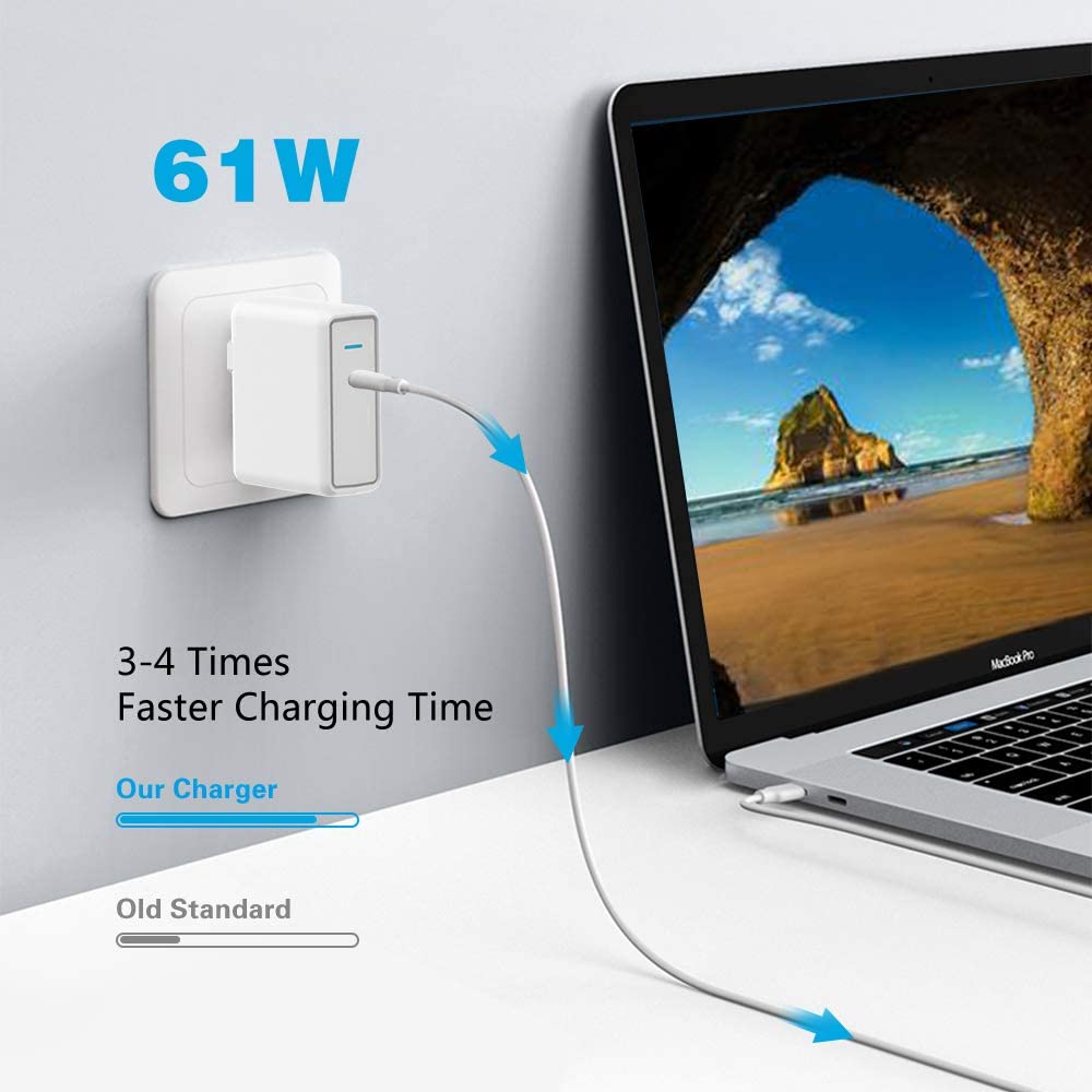 61W USB C Wall Charger for Laptop PD&QC 3.0 Fast Charge Power Adapter for iPhone 13 Android