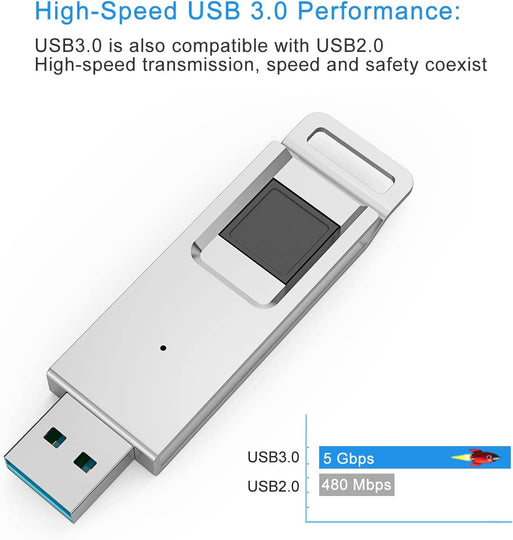 TOPESEL High Speed Recognition Fingerprint Encrypted Flash Drive USB 3.0, Silver