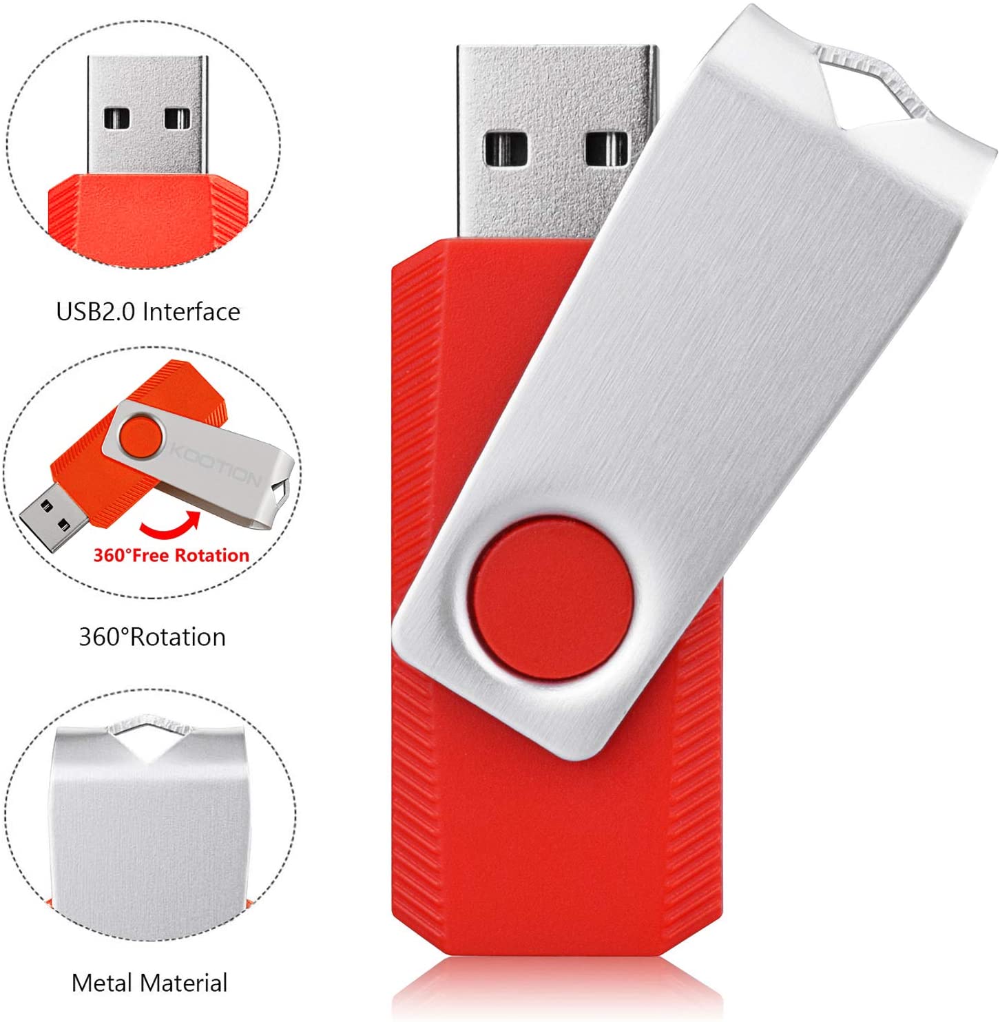 10 Pack 16GB Swivel Design USB 2.0 Flash Drive Red Color