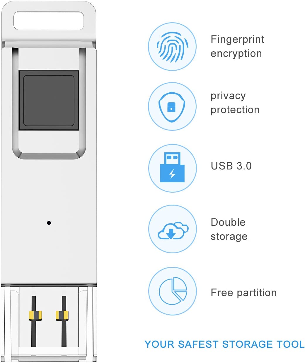 TOPESEL High Speed Recognition Fingerprint Encrypted Flash Drive USB 3.0, Silver