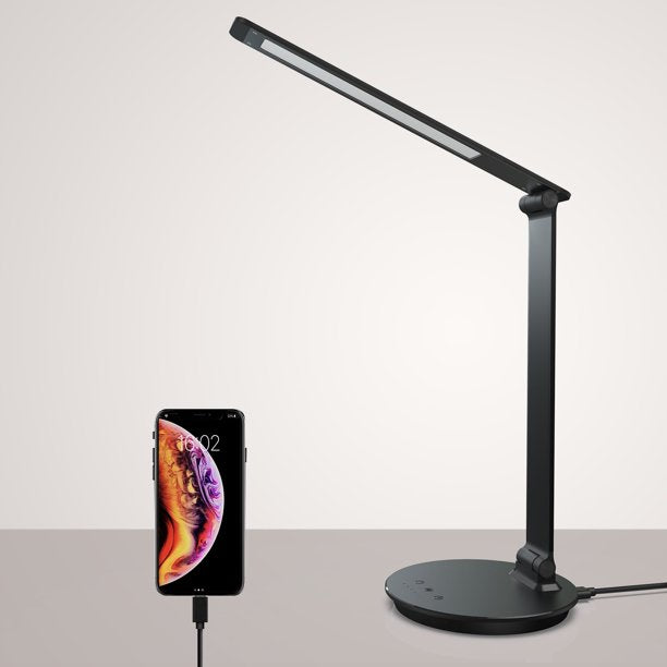 Topesel LED Desk Lamp with USB Charging Port Dimmable 5 Color Modes 1h Timer Touch Control Adjustable Arm