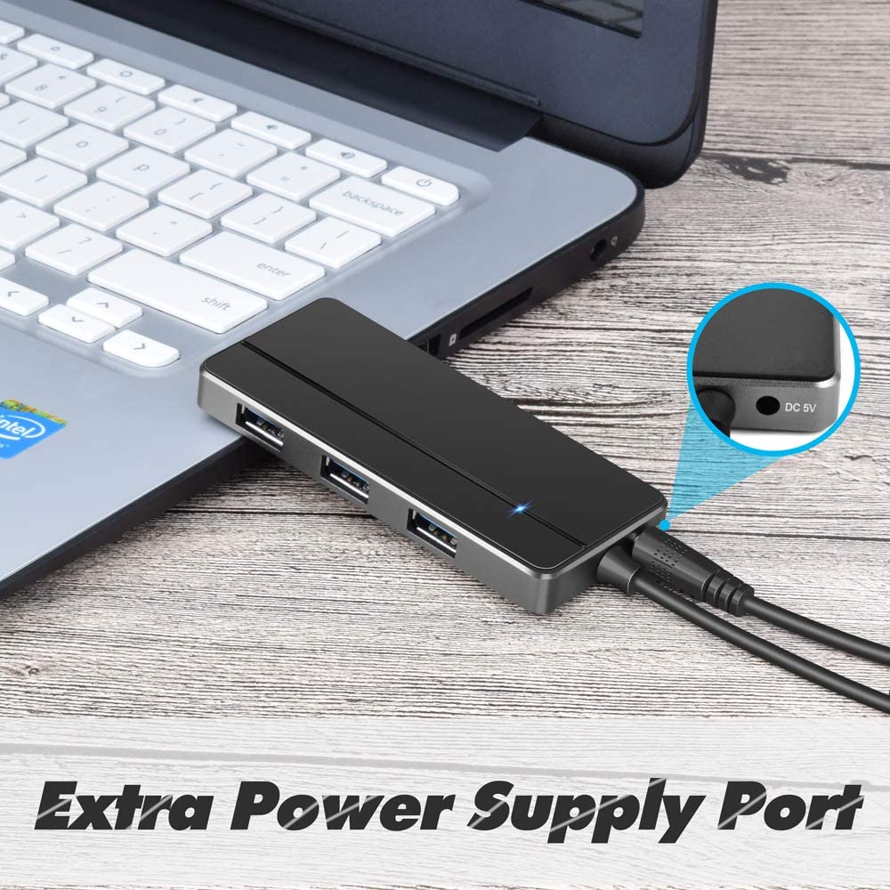 5-in-1 USB 3.0 Hub with 3 USB 3.0 Ports and SD/TF Card Slot 5Gbps USB Splitter with LED