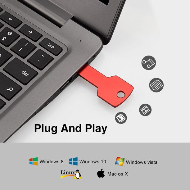 32G USB 2.0 Flash Drive TOPESEL Metal Key Shape Slim Thumb Drive Memory Stick Pen Drive Red