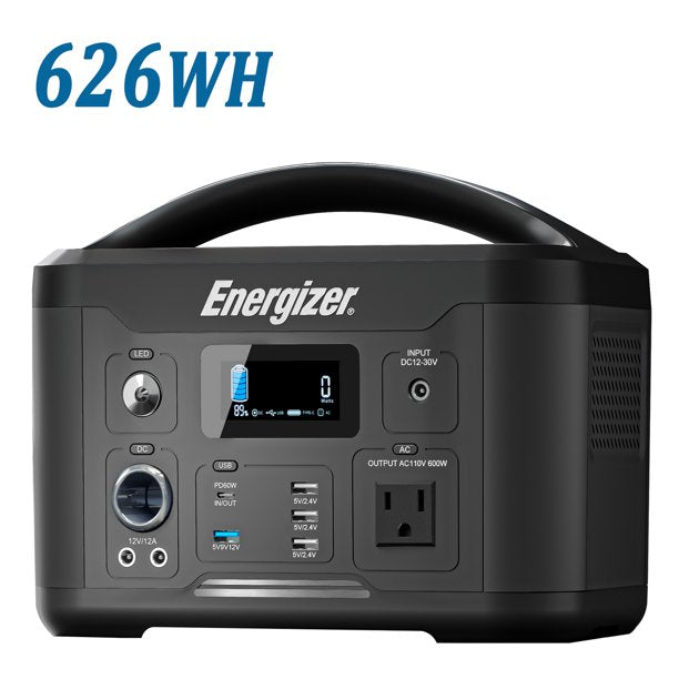 Energizer Portable Power Station 600W/626Wh Solar Generator with LED Flashlight, Multiple Charging Ports