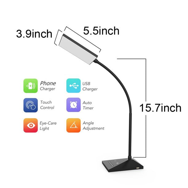 Topesel LED Desk Lamp with USB Charge Port Touch Control Adjustable Gooseneck Dimmable Table Lamp