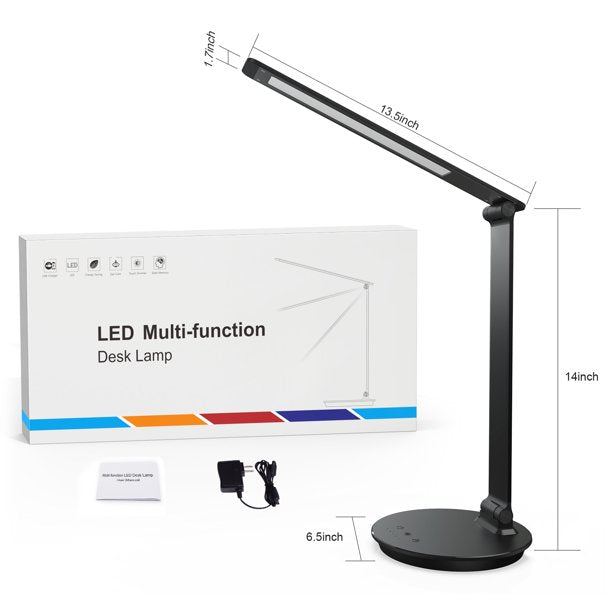 Topesel LED Desk Lamp with USB Charging Port Dimmable 5 Color Modes 1h Timer Touch Control Adjustable Arm