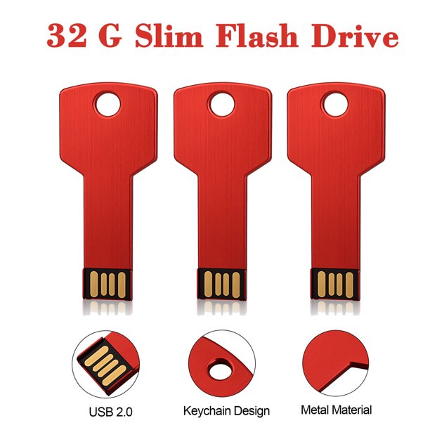 32G USB 2.0 Flash Drive TOPESEL Metal Key Shape Slim Thumb Drive Memory Stick Pen Drive Red
