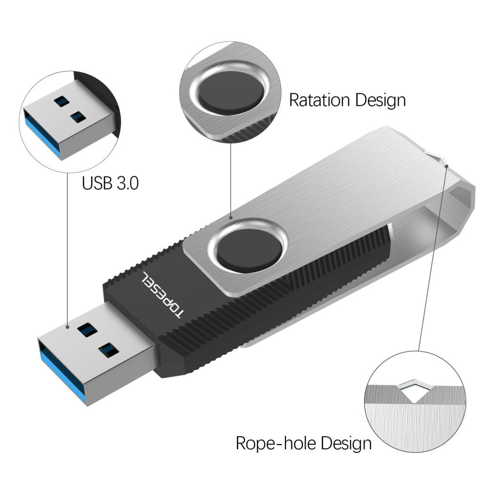 USB 3.0 Flash Drive Bulk with Swivel Design Black/Blue | TOPESEL S777